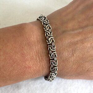 Sterling Silver 925 AK Turkey 6MM Byzantine Birdcage Link Chain Bracelet 7.5"